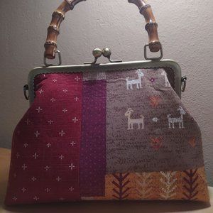 Clutch handbag - Bamboo handle clutch bag - Cotton